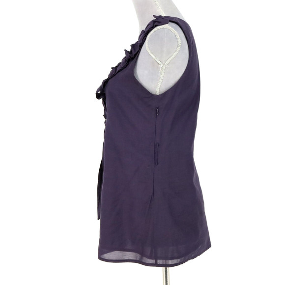 Baraschi Top Womens 6 Purple Ruffle Neck Blouse Side Zip Lined Fitted Romantic - Picture 16 of 16